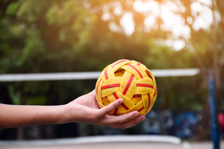 Sepak takraw ball, popular sport of southeast asian countries, soft and  selective focus, outdoor sport and recreational activity concept.の写真素材