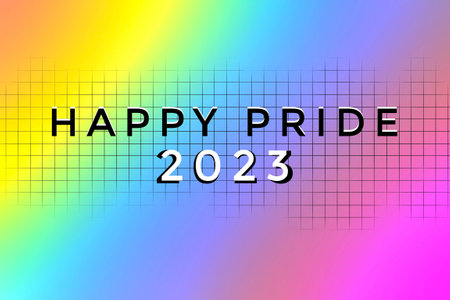 'HAPPY PRiDE MONTH 2023' on bluesky and rainbow flags background, concept for lgbtq+ celebrations in pride month, june, 2023.の写真素材