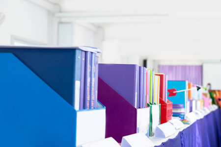 Row of books on the table in a school library. Education conceptの写真素材