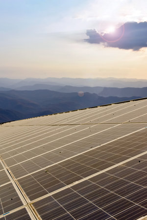 Photovoltaic or solar cell rooftop which had dust, rainwater stain, bird's dropping on the surface, solar maintenance system to increase higher system performance concept.の写真素材