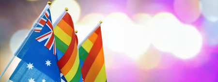 Australia and Brazil flags on bokeh background, 3D renderingの写真素材