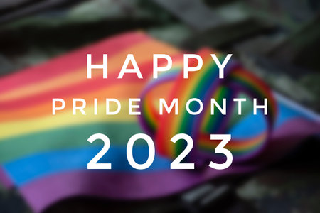 Happy Pride month 2023 with rainbow flag. LGBT, lesbian, bisexual, transgender, human rights...