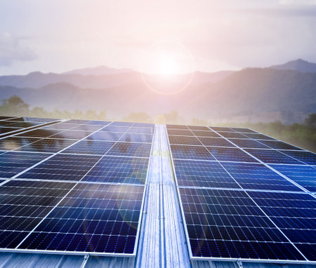 Solar panel, photovoltaic, alternative electricity source - concept of sustainable resources.