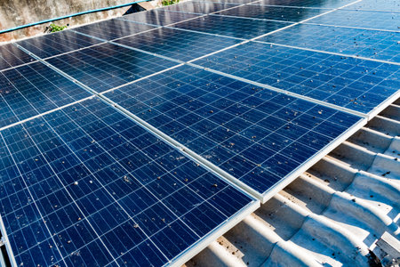 Solar panel, photovoltaic, alternative electricity source - selective focus point