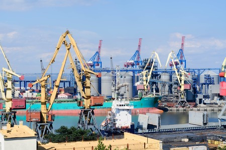 Port warehouse with containers and industrial cargoes
