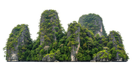 An artistic arrangement of lush green rock-like formations, showcasing organic textures and dense vegetation, presented cleanly on a pure White background for versatile design applications.の素材