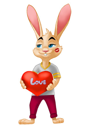 Bunny boy with a heart gift, Valentine's dayの写真素材
