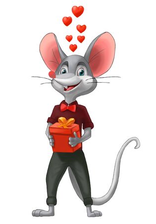 Mouse boy with a gift, Valentine's dayの写真素材