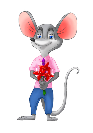 Mouse boy with a flowersの写真素材