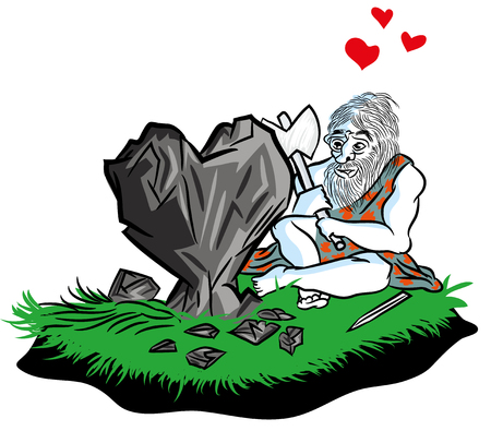 Caveman carving heart shaped stone.のイラスト素材