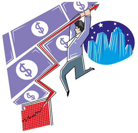 Dollar is growing up. Growing chart for dollar. Fluctuation of the Dollar in the up.のイラスト素材