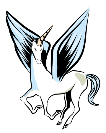 Flying unicorn. Flying unicorn with big wings. Unicorn isolated with white background.のイラスト素材