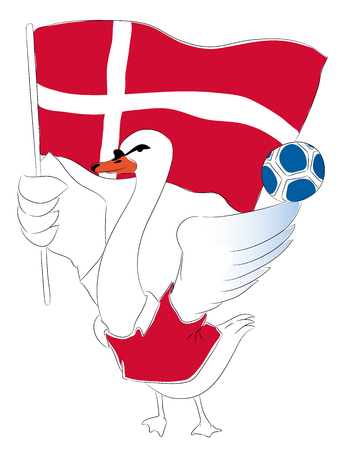 mascot Denmark. Danish Swan soccer mascot. Football tournament 2018. logo for the summer soccer championship.のイラスト素材