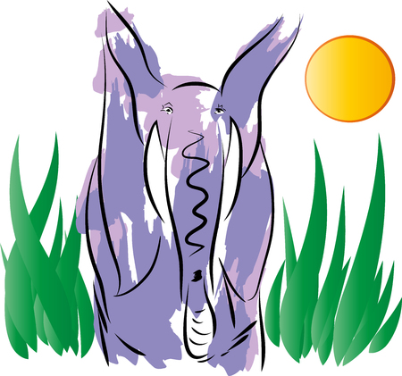 Elephant illustration of standing colorful elephant leaf background.のイラスト素材