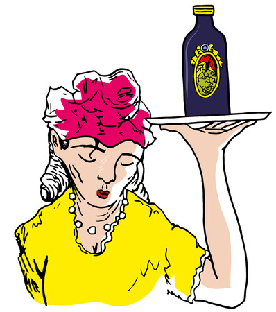 Waiter girl. Waiter girl bringing a bottle of liquor in the wild west.のイラスト素材