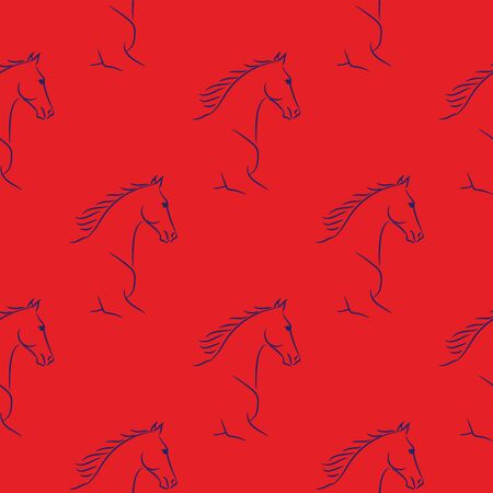 Seamless pattern with horses lineart. Realistic hand drawn doodle vector illustration.のイラスト素材