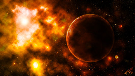 Stars of a planet and galaxy in a free space.