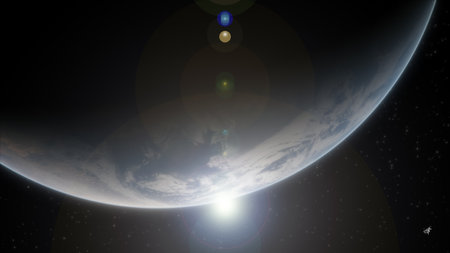 Awaken. View of the planet Earth from space during a sunrise. 3D rendering.
