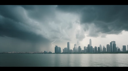 Stormy sky over the city.の素材