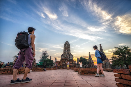 AYUTTHAYA, THAILAND - MARCH 21 ,2017: Ancient pagoda of Wat Chaiwatthanaram is Buddhist temple famous tourist attraction religion at Ayutthaya Historical Park.のeditorial素材