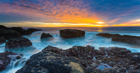 Beautiful sunset over the sea in Tenerife, Canary Islandsの写真素材