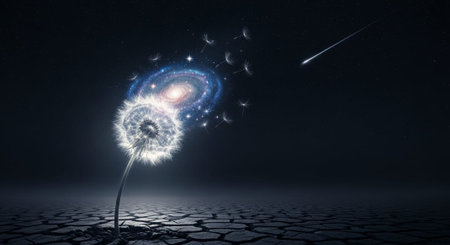 Dandelion flower on cracked ground. 3d rendering and illustration.の写真素材