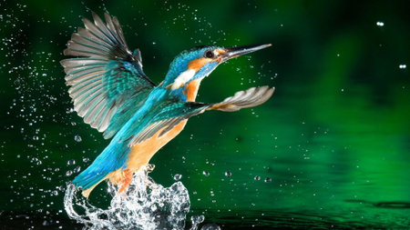 Kingfisher catching fish in water, nature scene from europe