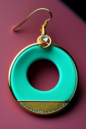 Turquoise earrings on a purple background. Top view.