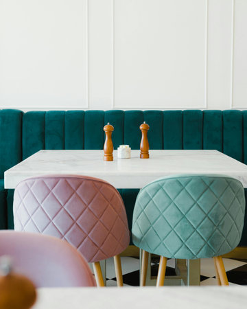 Empty table and chair decoration in restaurant interior - Vintage Light Filter effect