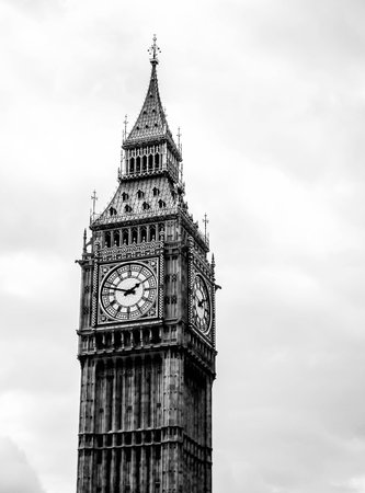 Big Ben in London, United Kingdom. Black and white image.