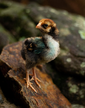 Newborn baby chicken in the nature. Selective focus on chickの写真素材