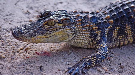 Crocodile on the beach, close-up portrait.の写真素材