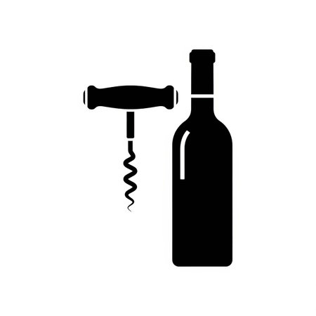 Wine bottle and corkscrew icon. Simple black symbol on white backgroundの写真素材