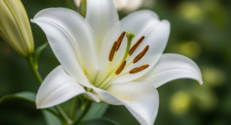 White lily in the garden. Close-up. Nature background.の写真素材