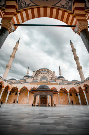 Beautiful view of the Blue Mosque in Istanbul, Turkey with cloudy sky