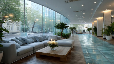 Luxury living room in modern office building. 3d renderingの素材