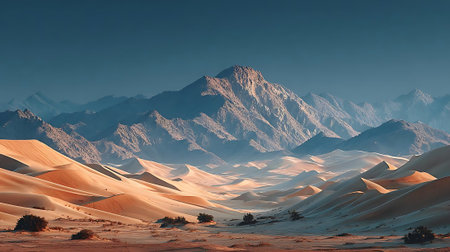 Desert landscape with sand dunes. 3d render illustration.の素材