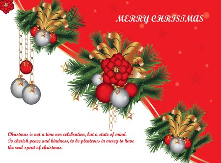 Merry Christmas and happy new year greeting card 2020 Gift card, voucher, certificate for Christmas, New Year, Birthday. Realistic 3d illustration of Holiday red and white banner vector designのイラスト素材