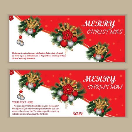 Merry Christmas & Happy New Year celebration greeting card design vector background Bundle of pine branches, Xmas decoration objectのイラスト素材