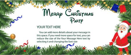 Festive Christmas Background. Merry Christmas and Happy New Year decorative frame with fir tree branches vector illustrationのイラスト素材