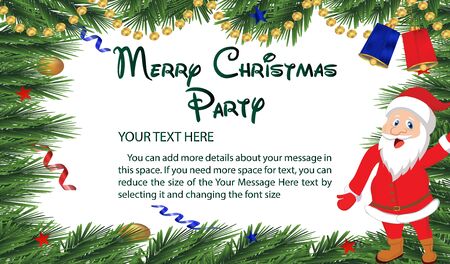 Festive Christmas Background. Merry Christmas and Happy New Year decorative frame with fir tree branches banner, template, flyer vector illustrationのイラスト素材