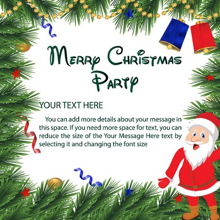 : merry Christmas Background, Merry Christmas and Happy New Year decorative frame with fir tree branches banner, flyer vector illustrationのイラスト素材