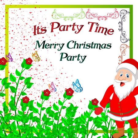 Merry Christmas and Happy new 2020 year greeting card with Santa and green branches Vector illustrationのイラスト素材