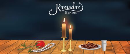 illustration of banner template for Eid with message in Arabic Urdu meanig Ramadan Mubarakのイラスト素材