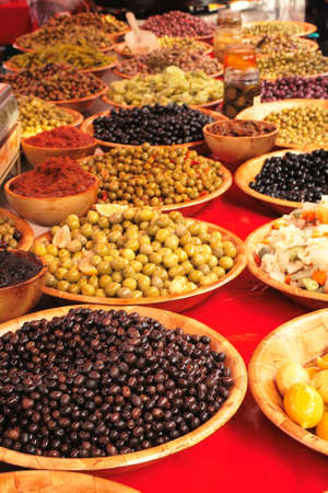Olives at the market in Provenceの写真素材