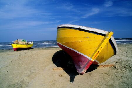 Egyptian fishing boat on beachの写真素材