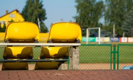 Chairs and football goal, the city stadiumの写真素材