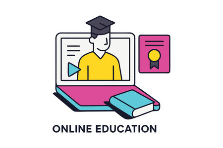 Online education concept. Vector illustration in flat linear style. Online learning.のイラスト素材