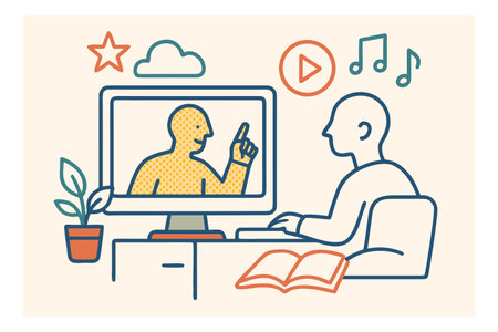 Online education concept. Video lesson on computer screen. Online education. Vector illustrationのイラスト素材