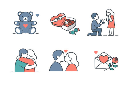 Valentine's day icon set. Flat line vector illustration.のイラスト素材